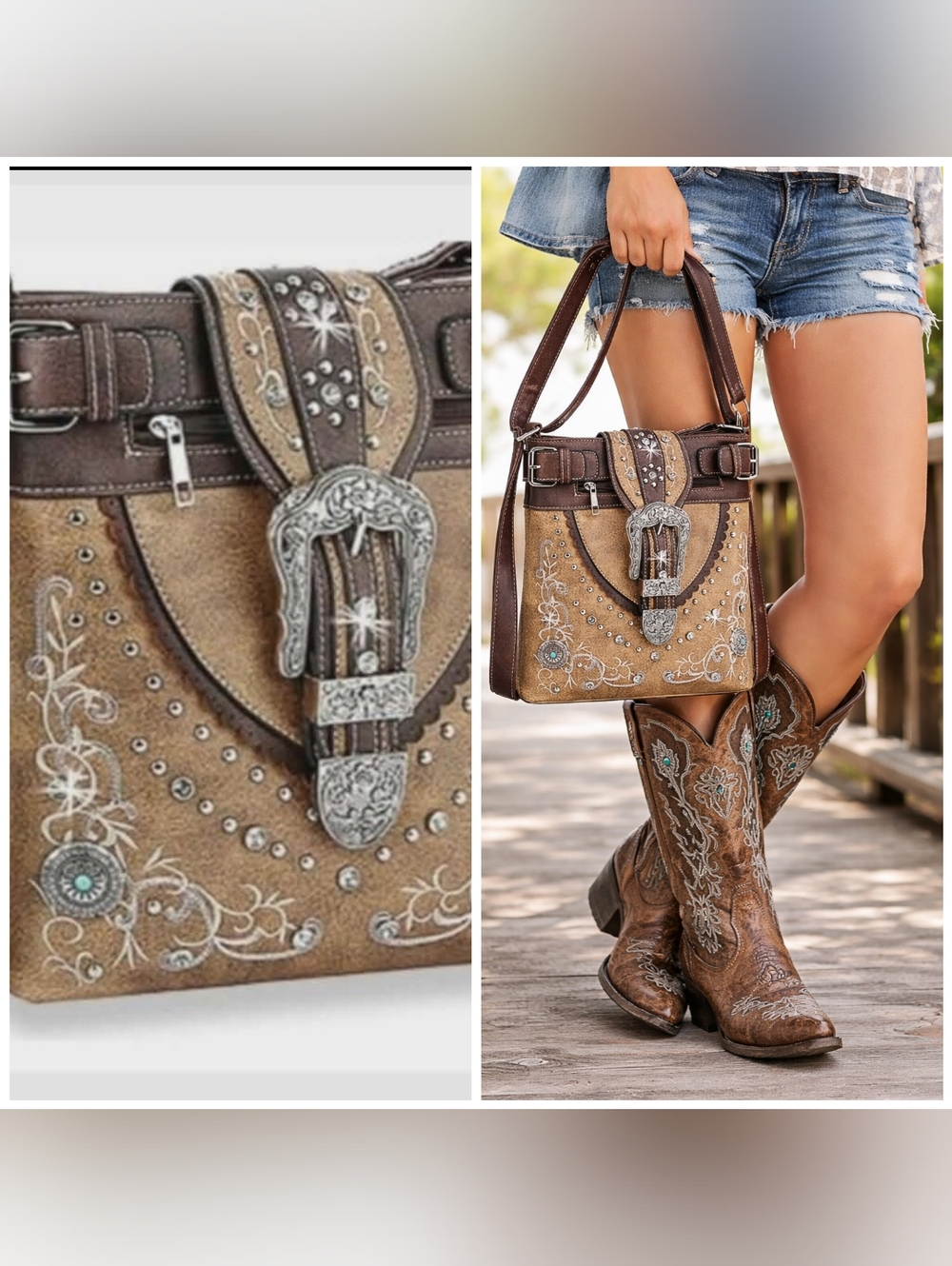 Cowgirl Western Buckle Rhinestone Design Crossbody Conceal Carry Purse